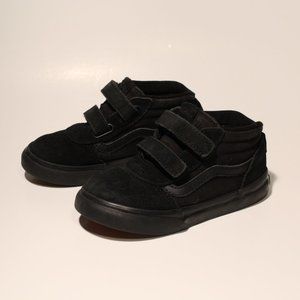 Baby / Toddler Vans Size 9 Black Leather & Canvas w/ Velcro Shoes / Sneakers